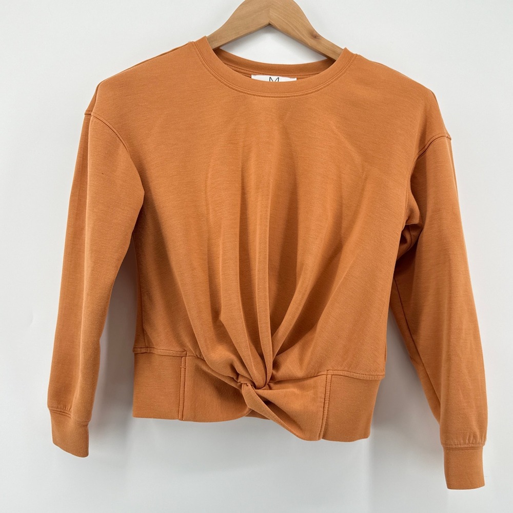 MAGASCHONI Long-Sleeve Scuba Twisted-Front Top Sweatshirt Size XS Rust